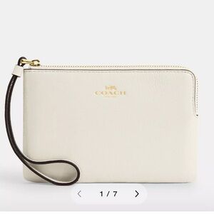 New Coach Corner Zip Wristlet, Ivory with Gold accents
